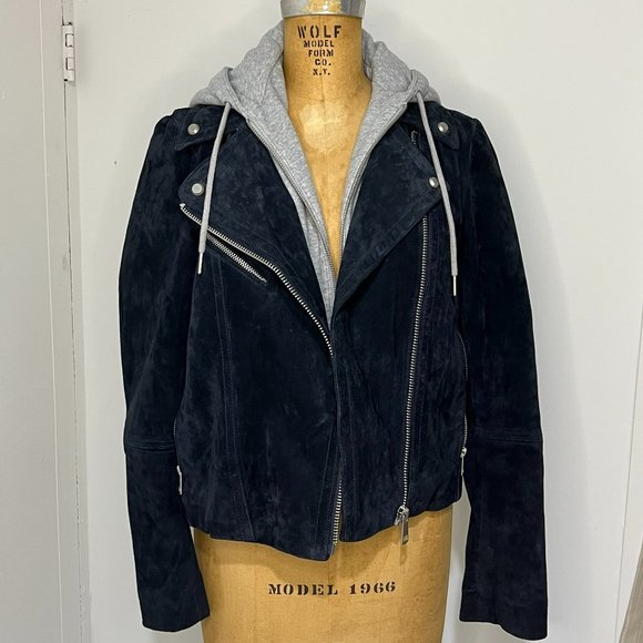 7 For All Mankind Jackets & Blazers - 7 For All Mankind Blue Leather Jacket with Sweatshirt Zip Liner  Gorgeous Jacket
